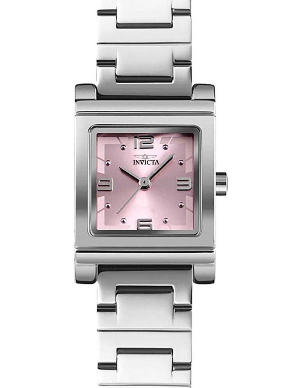 Invicta Angel Lady Silver Tone Case Watch with Metal Pink Square Dial 21mm
